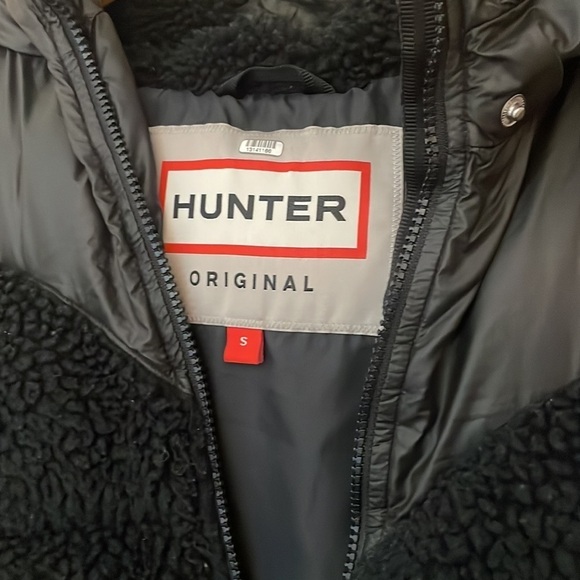 Hunter Hero Hybrid Puffer Fleece Coat Jacket Hooded Zip Front Womens Black - Picture 6 of 7